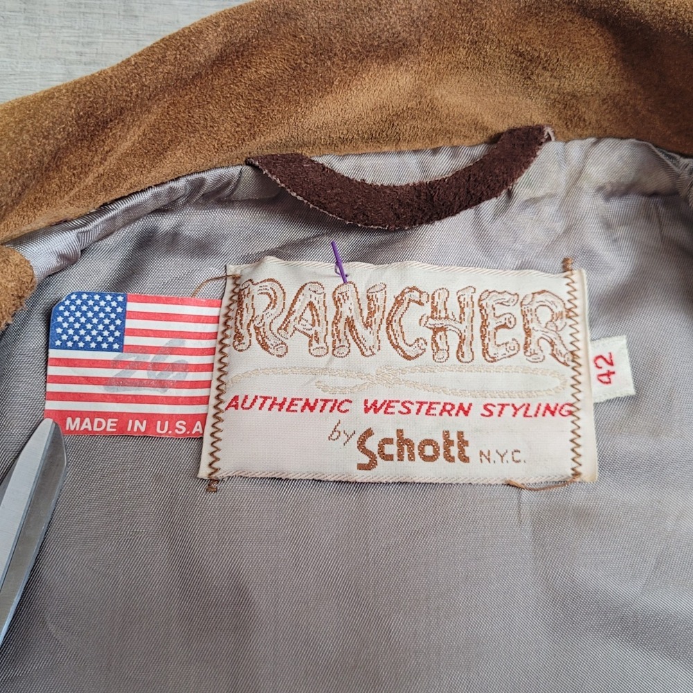 🤠Vintage 70's Schott NYC Rancher Suede Fringe Western Jacket Mens 42 Made USA - Picture 6 of 15